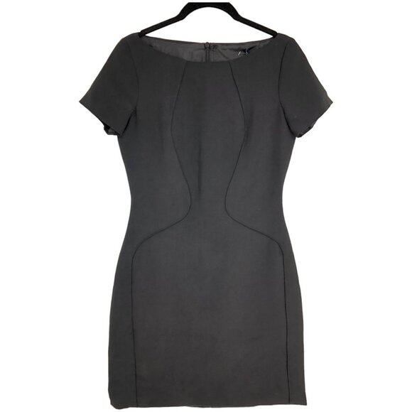 NWT Georgia Hardinge Black Short sleeve BoatNeck Cylinder Mini Dress Bodycon 6 - Picture 1 of 12